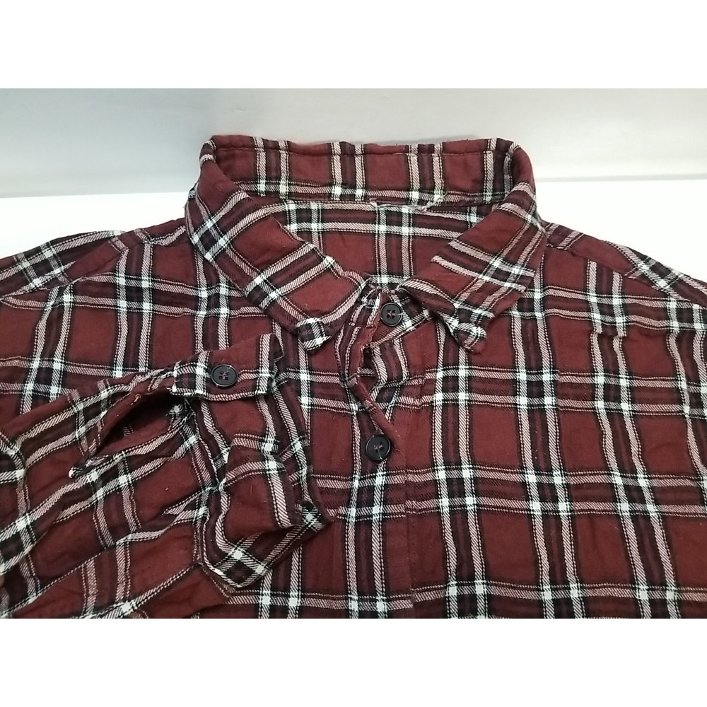 Unbranded Womens Plaid Flannel Button Up Long Sleeve Shirt Large Burgundy